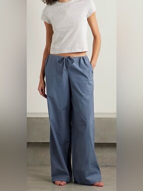 NWT SKIMS Cotton-blend poplin wide-leg pants - Harbor size Lg